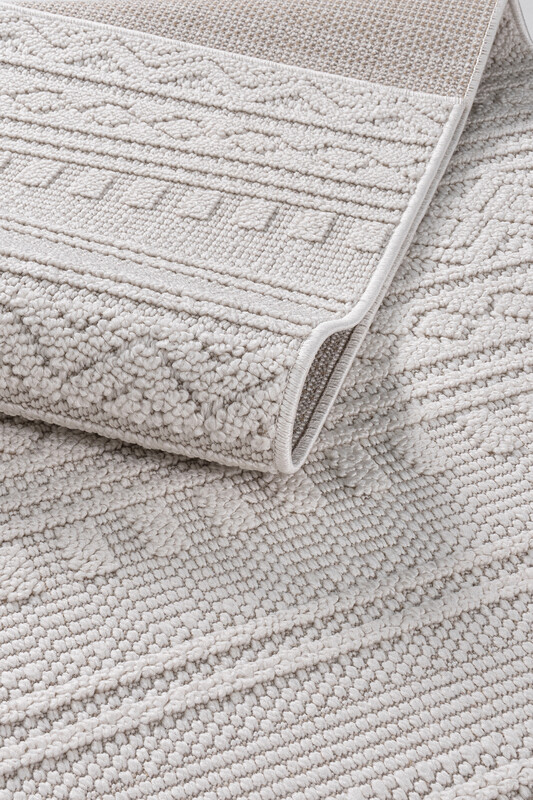 Bukleli Sisal Geometrik Krem